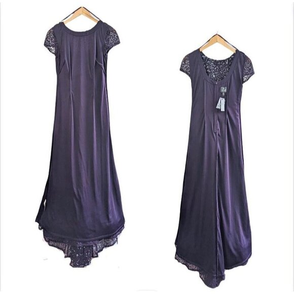 NWT ADRIANNA PAPELL Amethyst Scoop Back All Over Sequin Cap Sleeve Gown Size 4P - Picture 5 of 9